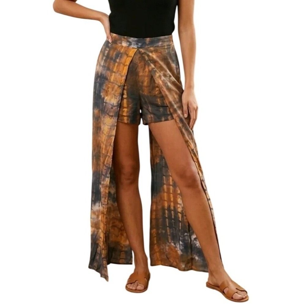 Entro Tie Dye Maxi Skort Blue Orange Boho Festival Overlay Skirt Small NEW